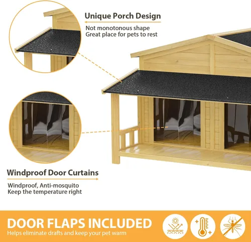 Vista 3 de Ritsu Casa para perros de 47.2 pulgadas, resistente al agua, casa de madera para perros para exteriores e interiores, estilo cabaña de troncos