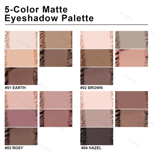 Vista 6 de KYDA Paleta de sombra de ojos Netural Nude de 5 colores con pincel, sombra de ojos marrón mate, paleta de ojos mate, regalo de maquillaje de ojos