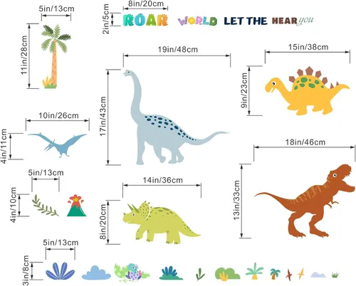 Vista 4 de Calcomanías de pared de dinosaurio, calcomanías de pared de palmeras de dinosaurio, cuarto de bebé, habitación de niños, guardería, guardería