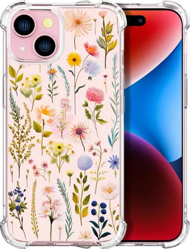 Vista 11 de Compatible con iPhone 14, funda transparente y bonita para mujeres y niñas, diseño floral, diseño floral femenino, funda para teléfono 14