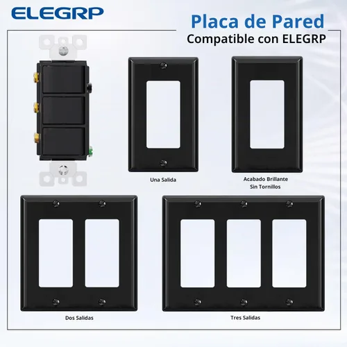 Vista 4 de ELEGRP Decorator - Interruptor basculante triple, paleta eléctrica de un solo polo, 15 A 120 V en la pared, encendido y apagado automático, placa