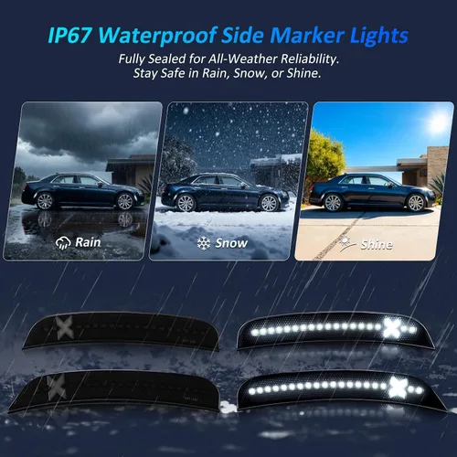 Vista 2 de Bestview 4 luces de posición laterales para Chrysler 300 2015-2021: luces LED blancas de parachoques delantero y trasero estilo X, lámparas