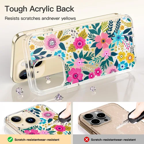 Vista 3 de ICEDIO Funda para iPhone 13 con protector de pantalla, ajuste delgado, transparente, con diseños de moda para niñas y mujeres, funda protectora