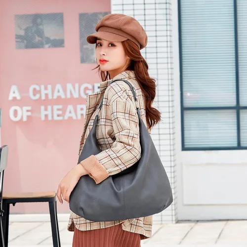 Vista 7 de Bolso Hobo para mujer, de piel sintética, suave, holgado, con cremallera