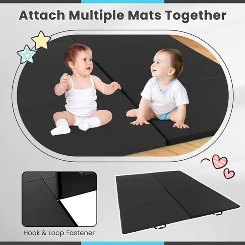 Vista 3 de Giantex 4'x10'x 2" Gymnastics Mat, 4-Panel Folding Aerobics Exercise Mat w/Hook & Loop Fastener, Carrying Handle, Portable Tumbling Mat for