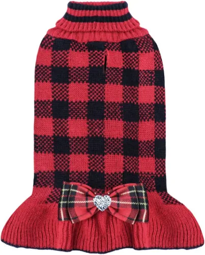Vista 12 de KYEESE Suéteres para Perros con Agujero para la Correa Suéter Vestido Pequeño de Cuello Alto para Perros para Hembra Tejido de Lunares Cálido Ropa