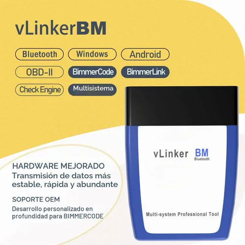 Vista 3 de Vgate OBD2 Bluetooth Escáner vLinker BM Bimmercode Herramienta de Diagnóstico para BMW/Mini, Funciona con Android y Windows solamente