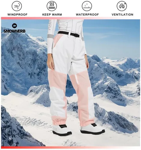 Vista 2 de SNOWVERB Pantalones de esquí unisex de montaña para mujer, pantalones de snowboard cálidos, pantalones de nieve resistentes al viento, pantalones