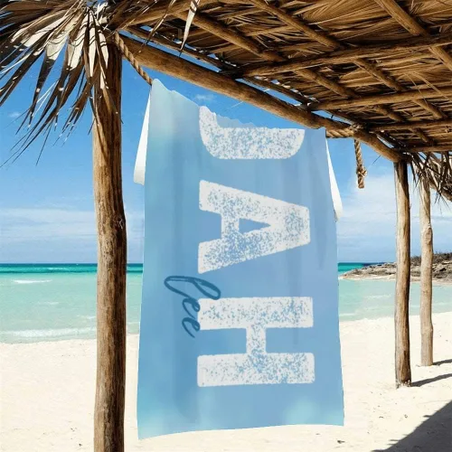 Vista 4 de Toalla de playa personalizada con nombre para playa, piscina, diversión de verano, regalos para niños, adultos y parejas (azul)