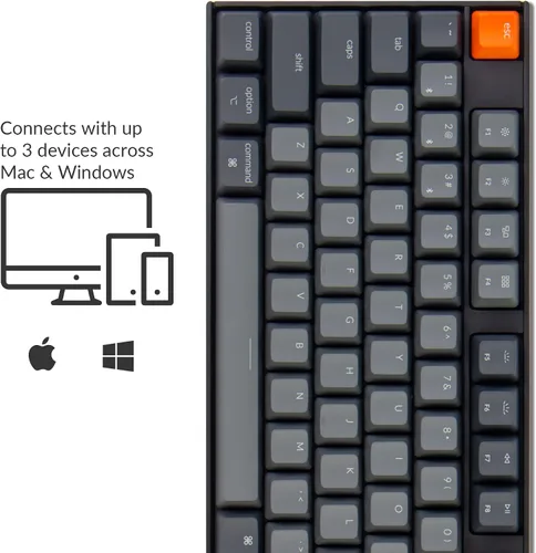 Vista 2 de Keychron K10 - Teclado mecánico con cable Bluetooth inalámbrico y USB para juegos para Mac con interruptor Gateron G Pro azul multitarea
