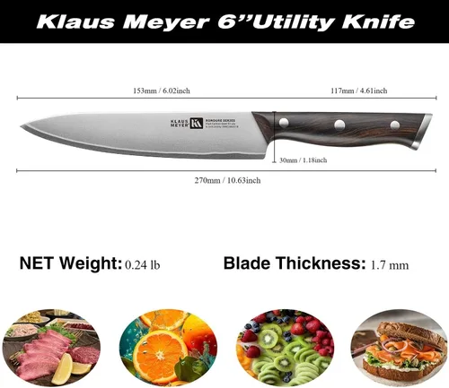 Vista 6 de Klaus Meyer Rondure - Cuchillo utilitario de acero de triple capa de alto carbono de 6 pulgadas