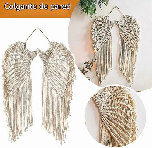 Vista 2 de WAQIA HOME Tapiz de macramé para colgar en la pared, macramé tejido bohemio con borlas largas, algodón bohemio hecho a mano, decoración del hogar