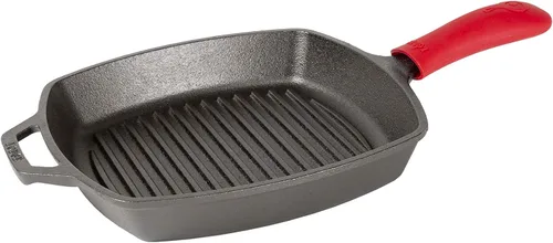 Vista 2 de Lodge L8SGP3ASHH41B - Sartén cuadrada de hierro fundido con mango de silicona roja, 10.5", Negro