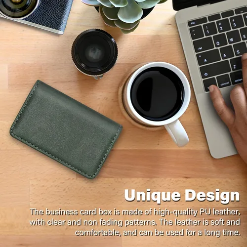 Vista 7 de Cartera con bloqueo RFID - Tarjetero minimalista de cuero para negocios, 12-verde, Pequeña, Slim