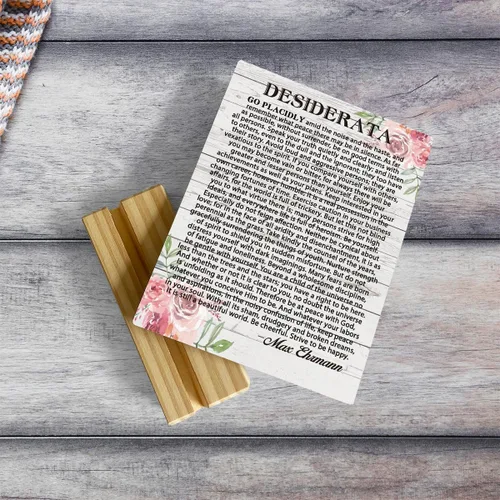 Vista 3 de Desiderata Poem - Placa rústica para decoración de escritorio, con soporte de madera, cita motivacional, letrero decorativo de madera