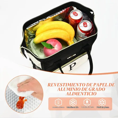 Vista 4 de Bolsa de almuerzo personalizada para mujer, elegante, reutilizable, aislada, con iniciales, para amiga, grande, de apertura ancha, resistente al
