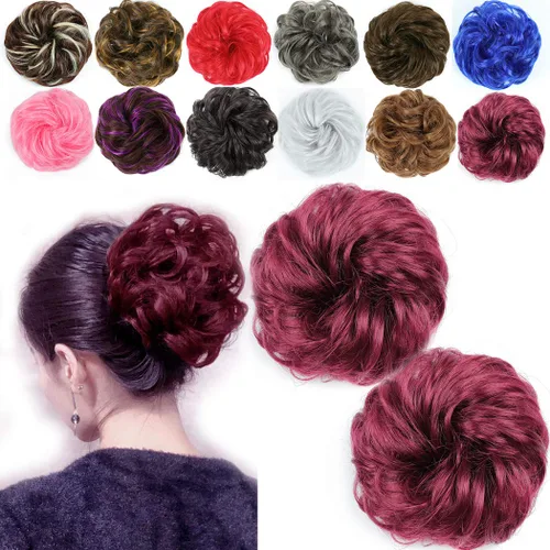 Vista 23 de 2 extensiones de cabello desordenado para moño (12) Banda de goma ondulada y rizada elástica para coleta de caballo