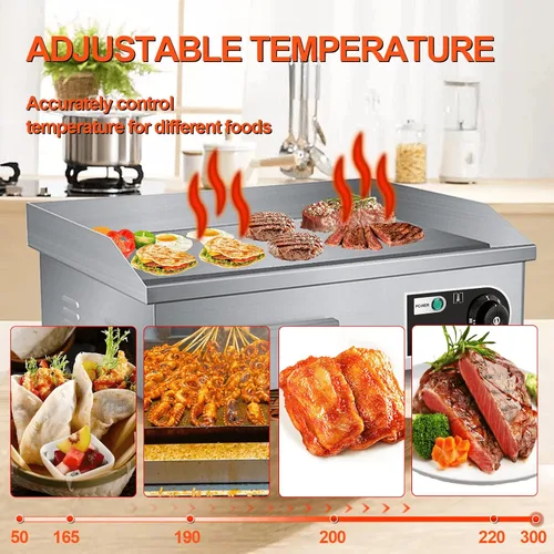 Vista 12 de Plancha Eléctrica de Encimera de 22" 1600W 110V Antiadherente Comercial para Restaurante Teppanyaki con Control de Temperatura Ajustable de Acero