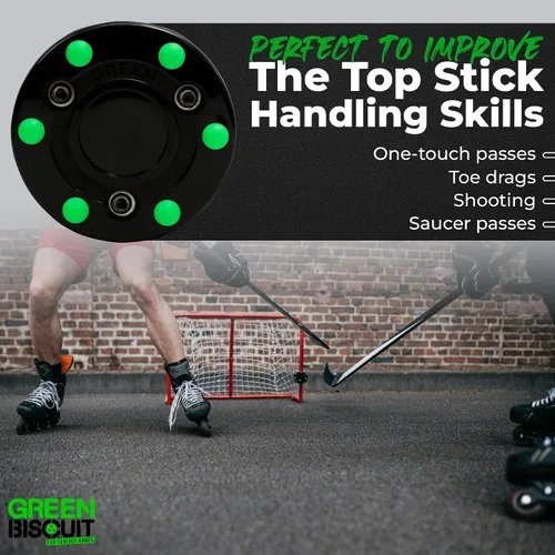Vista 5 de Green Biscuit Disco de hockey sobre ruedas oficial de la NHL Off Ice Hockey Street Puck para un mejor manejo y paso del palo, práctica al aire libre