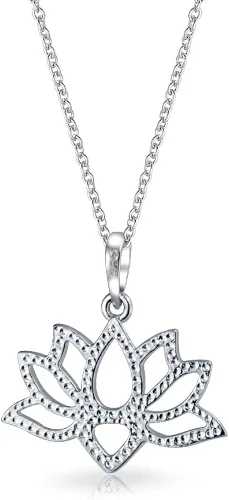 Vista 3 de Collar con dije de flor de loto para mujer para novia para Yogi plata de ley 925 con cadena Metal