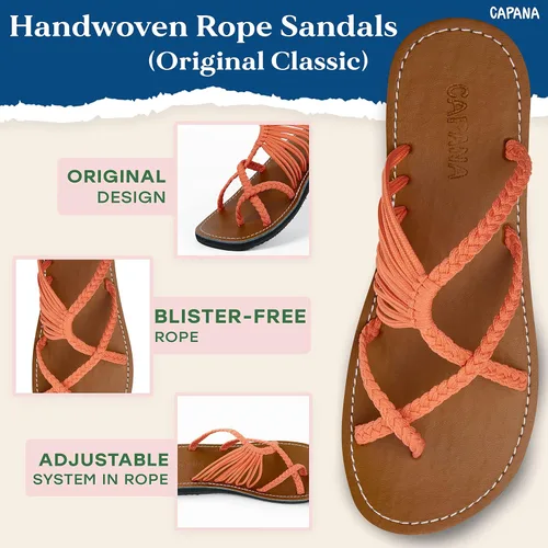 Vista 3 de Capana Sandalias planas tejidas para mujer, sandalias trenzadas con tiras, sandalias de playa para mujer, sandalias bohemias de cuerda, zapatos