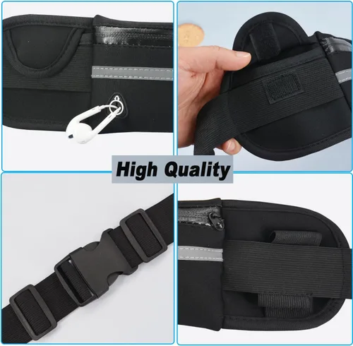 Vista 6 de Riñonera de cinturón para correr,Riñonera resistente al agua,Bolsa ajustable para correr, Negro -, Sencillo Rojo rosa