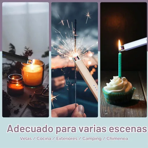 Vista 6 de Encendedor eléctrico de arco resistente al viento, sin llama, recargable por USB, con bloqueo de seguridad para velas, barbacoa, camping (negro)