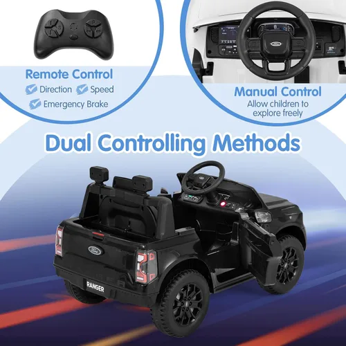 Vista 5 de HONEY JOY Vehículo eléctrico Ford Ranger con licencia de 12 V para niños, suspensión de resorte, música y 3 velocidades, bocina, luces LED, juguete