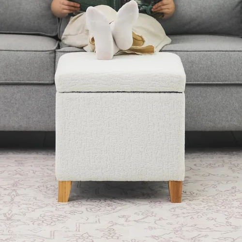 Vista 8 de Adeco Otomán Cubo de Piel Sintética Blanca de 18 Pulgadas de Alto con Almacenamiento, Taburetes Reposapiés de Silla de Terciopelo en Relieve 3D