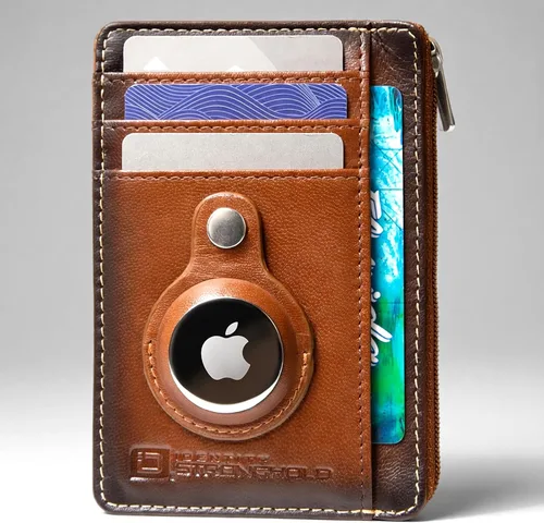 Vista 2 de ID Stronghold Cartera de bolsillo frontal con bloqueo RFID, delgada y minimalista de piel auténtica con bolsillo con cremallera para monedas