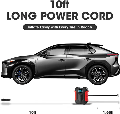 Vista 8 de Compresor de aire digital para bomba automática de coche, inflador de neumáticos portátil con luz LED DC 12V, rojo