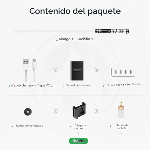 Vista 6 de CUSTOM SABER Sable de luz RGBX de balanceo suave, control de movimiento para encender/apagar la hoja, sable de luz con 16 fuentes de sonido Negro