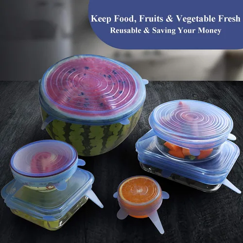 Vista 8 de Tapas elásticas de silicona, sin BPA, fundas elásticas de silicona para alimentos, tapa reutilizable y duradera para cuencos, latas y tazas, aptas