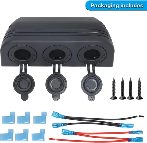 Vista 7 de tres enchufes con adaptador de potencia y separador de encendedores de cigarrillo en estilo marino, de 12 a 24 V, 3 power sockets