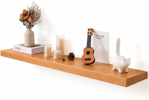 Vista 17 de Estantes flotantes de 20 pulgadas para pared, estante flotante de madera maciza de alta gama con soporte invisible resistente, estantes de pared