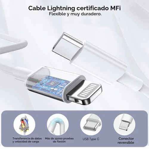 Vista 6 de Cargador rápido para iPhone de 10 pies, [certificado Apple MFi] Paquete de 2 cargadores rápidos PD Dual Apple, bloque de carga USBC, cable Lightning