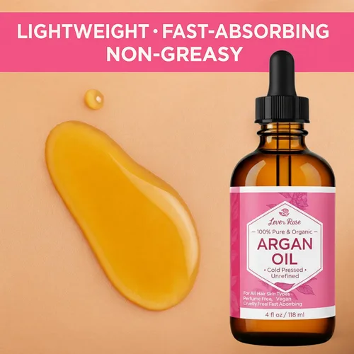 Vista 5 de Aceite de argán de Leven Rose, tratamiento antienvejecimiento para el acné con aceite marroquí orgánico, virgen y prensado en frío, humectante