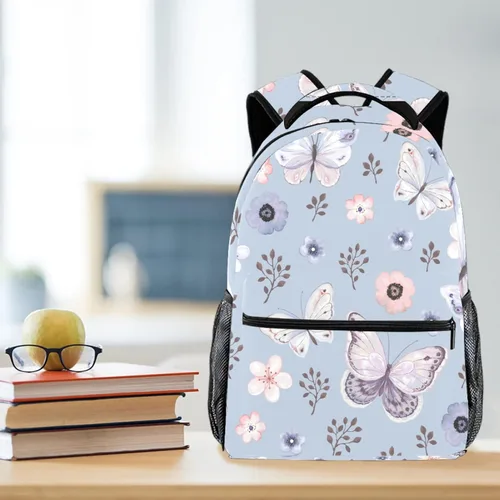 Vista 6 de Mochila azul de las mariposas del patrón para el estudiante de la escuela primaria, mochila del ordenador portátil del viaje Daypack, Multicolor 11