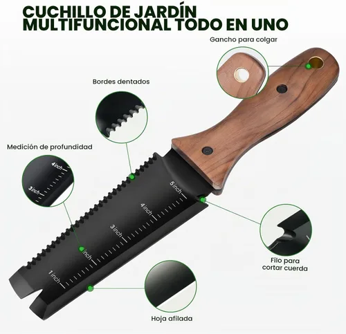 Vista 3 de PERWIN Hori Hori - Cuchillo de jardín, herramientas de jardín con funda, hoja de acero inoxidable de 6 pulgadas con borde de corte, mango ergonómico