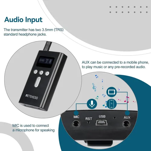 Vista 6 de Retekess T130S T131S Sistema de guía turístico de audio T131S (2ª generación T130), sistema de traducción de iglesia, sonido de alta fidelidad