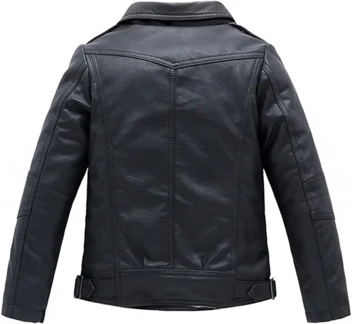 Vista 2 de LOKTARC Boys Girls Spring Motorcycle Faux Leather Jackets with Oblique Zipper