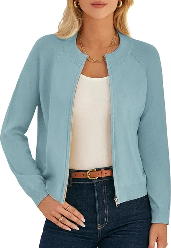 Vista 25 de GRACE KARIN Cárdigan de manga larga con cremallera para mujer, suéter ligero, ropa de moda de punto Negro