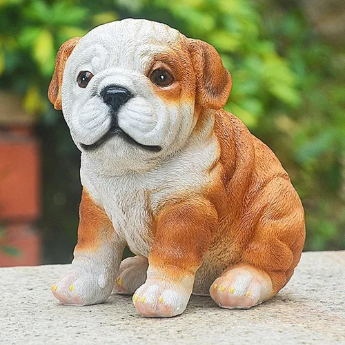 Vista 4 de Estatua de cachorro de bulldog inglés, decoración de escultura de bulldog resistente a la intemperie, encantadora para patio (bulldog sentado)