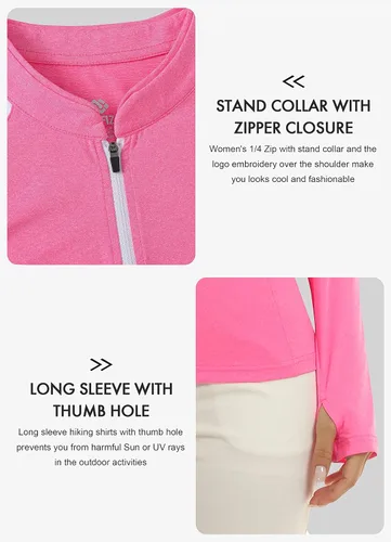 Vista 4 de MoFiz Polo de tenis de golf con cremallera para mujer, manga larga, sin cuello, atlético, de secado rápido, para senderismo, ajuste delgado