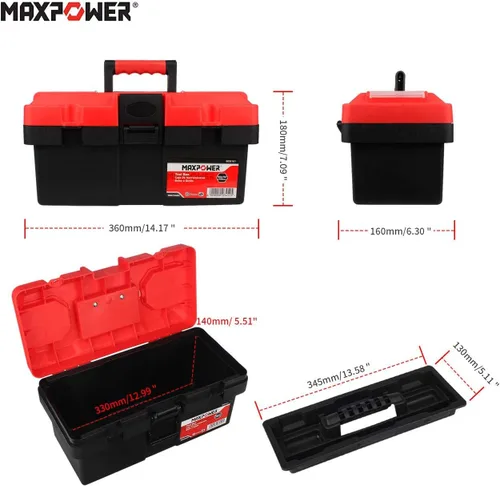 Vista 2 de MAXPOWER Caja de herramientas pequeña de 14 pulgadas y 16 pulgadas, cajas de herramientas de transporte de plástico para el hogar