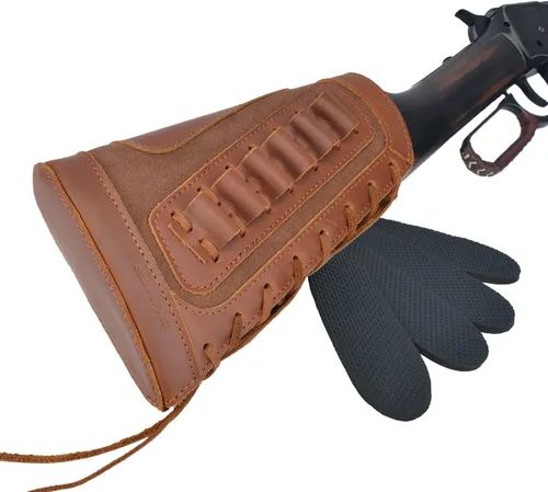 Vista 10 de Culata de cuero completo para pistola de caza, bolsas de soporte de munición para rifles, ajuste universal Negro
