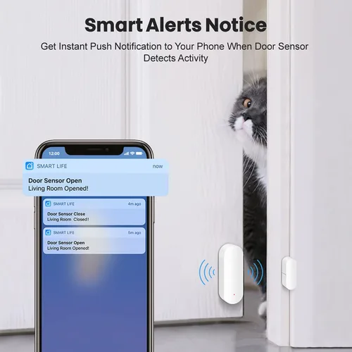 Vista 2 de Sensor de puerta WiFi: detectores inteligentes de puerta abierta/cerrada, sensor de ventana inalámbrico con alerta de notificación de aplicación