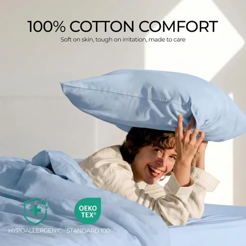 Vista 7 de FAUNNA Protectores de almohada 100 % algodón, a prueba de chinches, hipoalergénicos, con protección antimicrobiana para una mayor frescura Azul