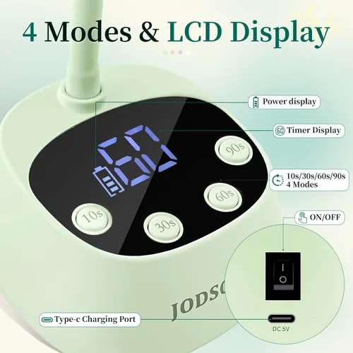 Vista 4 de JODSONE Lámpara de uñas UV de curado rápido, lámpara de cuello de cisne portátil y flexible con diseño ajustable de 360°, secadora LED recargable