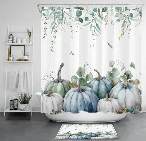 Vista 20 de LB Cortina de ducha espeluznante de Halloween, lindo fantasma en flores, árbol negro, luna llena, cortinas de ducha para baño, tela de poliéster